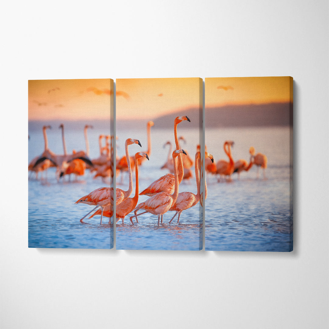 Flamingos in Lake Nakuru Canvas Print ArtLexy 3 Panels 36"x24" inches 