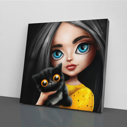 Girl with Black Cat Canvas Print ArtLexy   