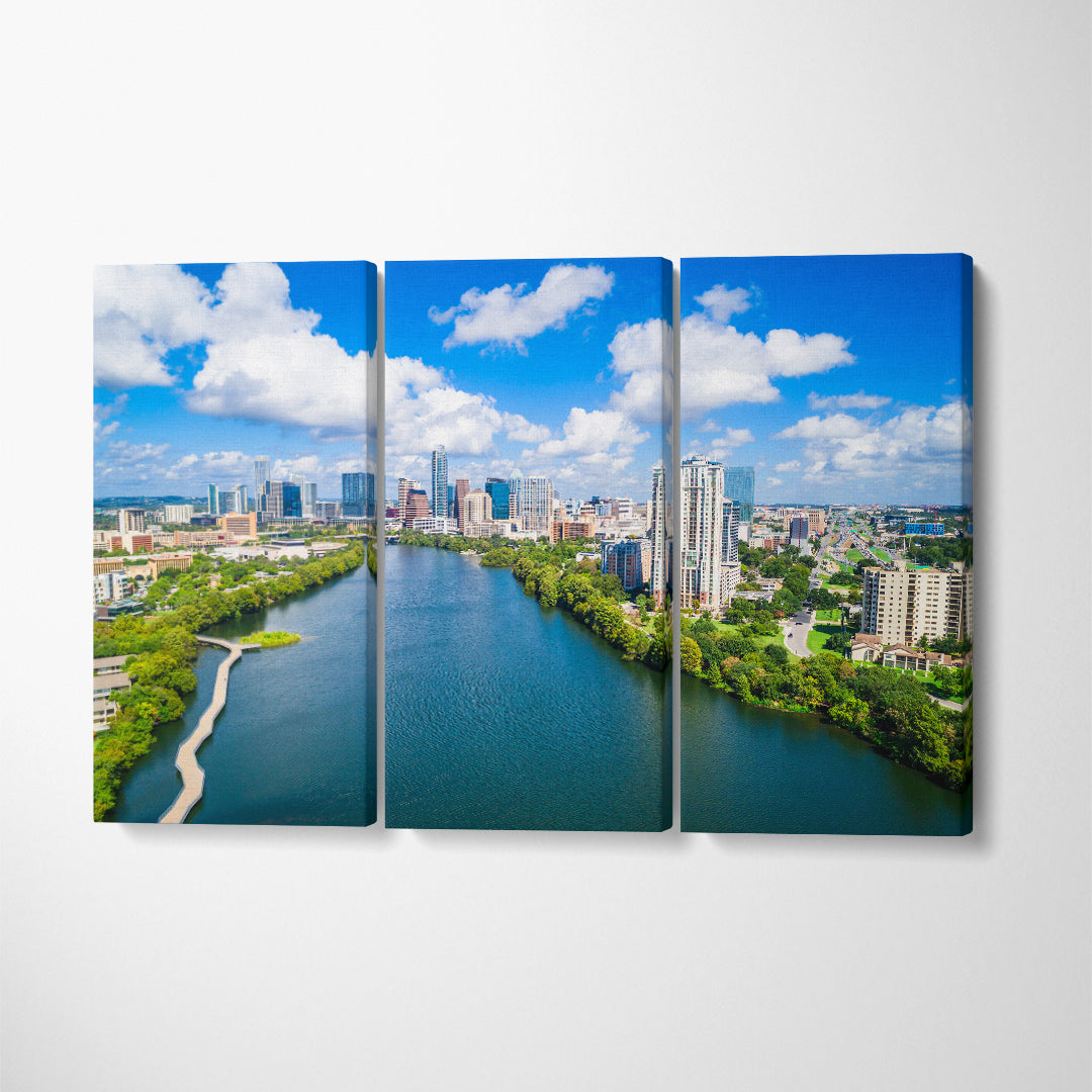 Austin Skyline with Lady Bird Lake Texas Canvas Print ArtLexy 3 Panels 36"x24" inches 