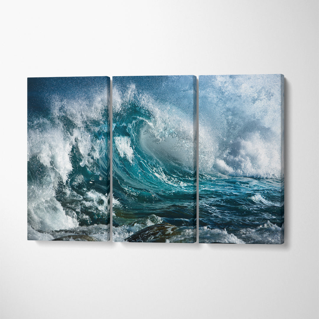 Ocean Waves Crashing Canvas Print ArtLexy 3 Panels 36"x24" inches 
