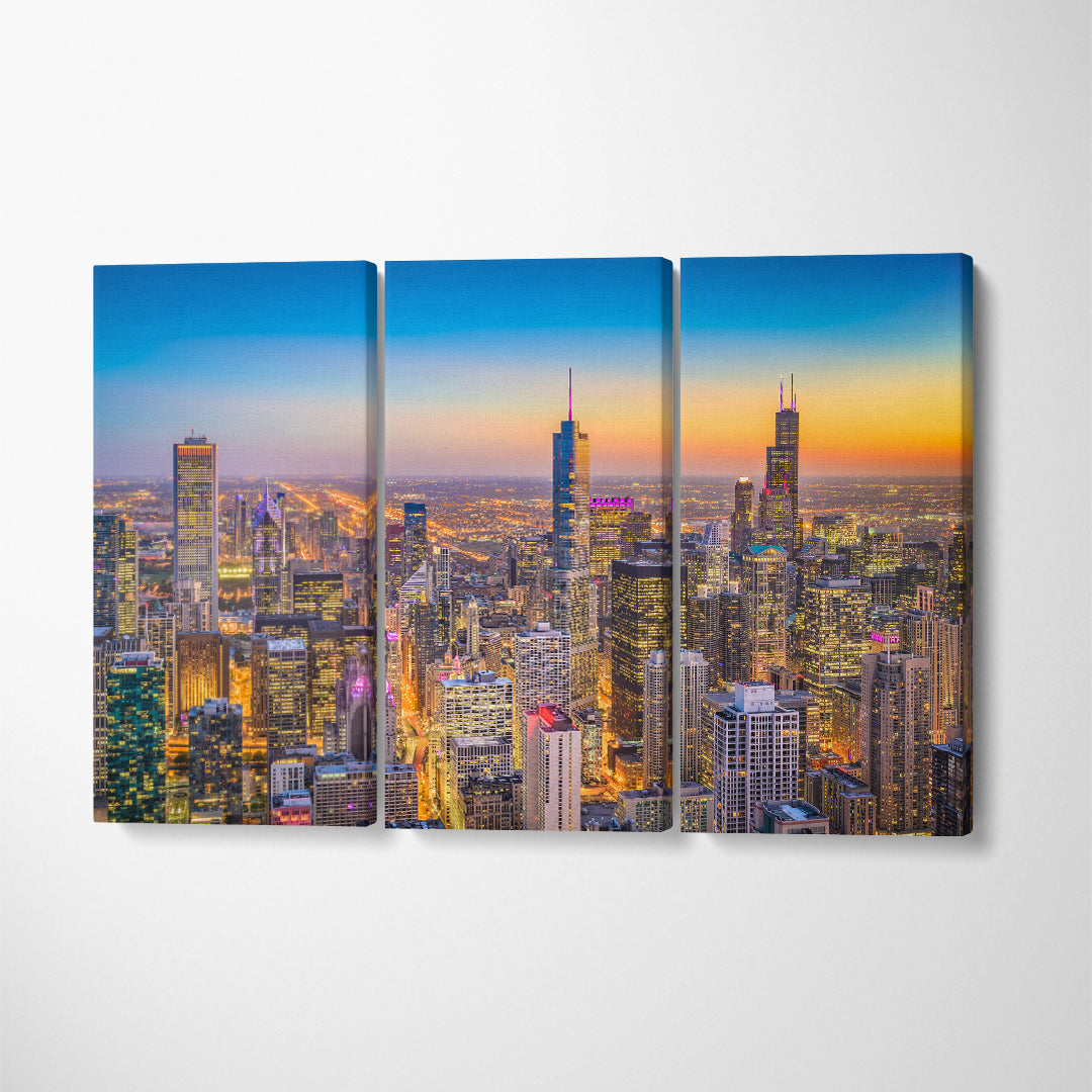 Chicago City Skyline USA Canvas Print ArtLexy 3 Panels 36"x24" inches 