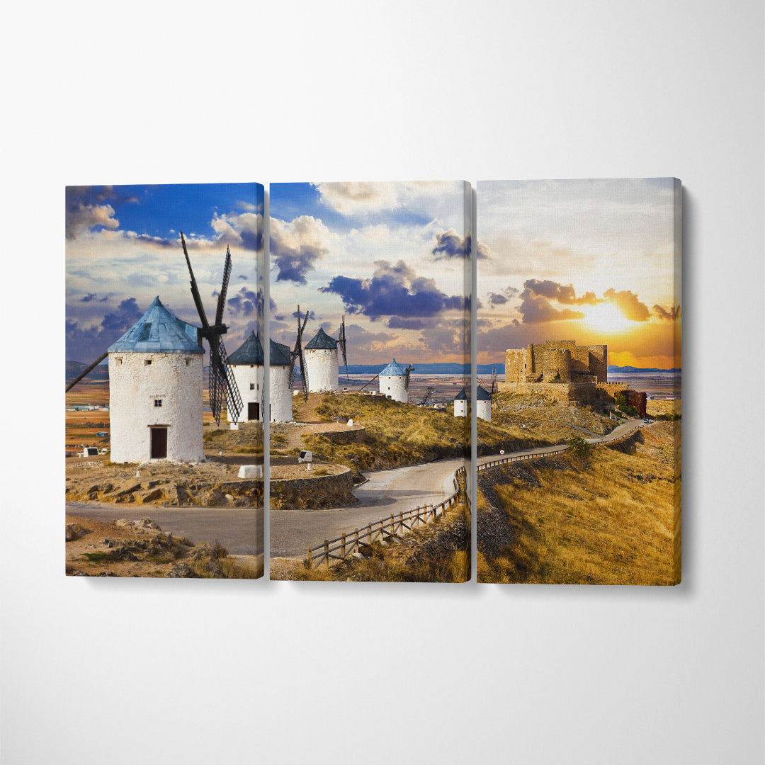Windmills of Consuegra Spain. Windmills of Don Quixote Canvas Print ArtLexy 3 Panels 36"x24" inches 