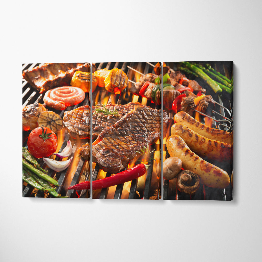 Assorted Grilled Meat Canvas Print ArtLexy 3 Panels 36"x24" inches 