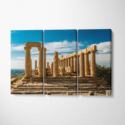 Temple of Juno Ruins Akragas Sicily Italy Canvas Print ArtLexy 3 Panels 36"x24" inches 
