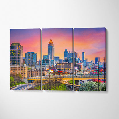 Atlanta Skyline Georgia USA Canvas Print ArtLexy 3 Panels 36"x24" inches 