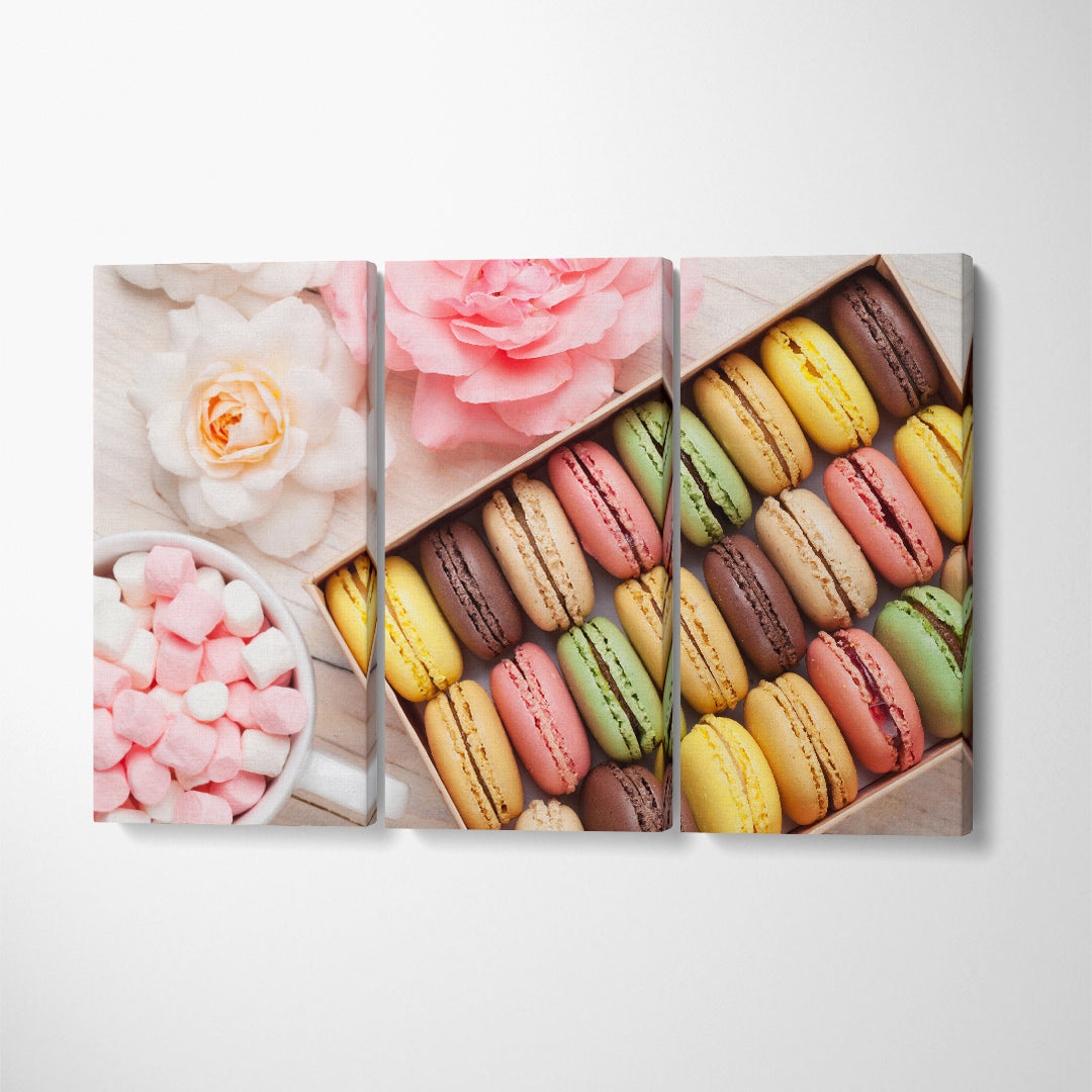 Colorful Macarons Canvas Print ArtLexy 3 Panels 36"x24" inches 