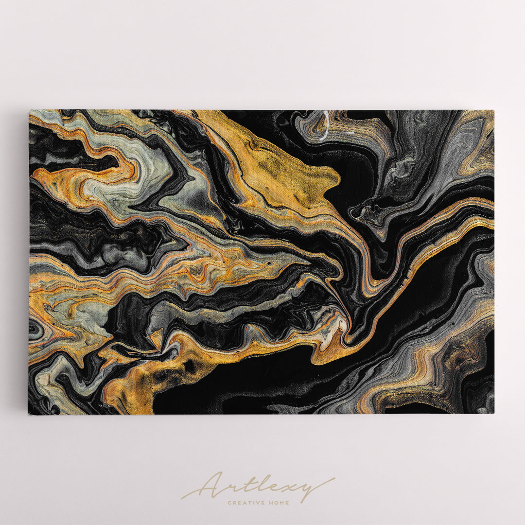 Luxury Black and Yellow Curly Marble Canvas Print ArtLexy   