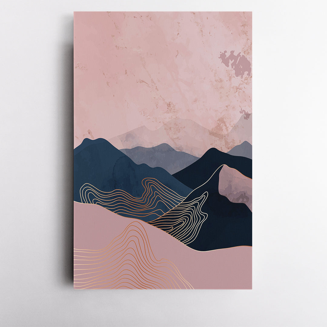 Set of 3 Modern Pink Mountain Sunset Canvas Print ArtLexy   