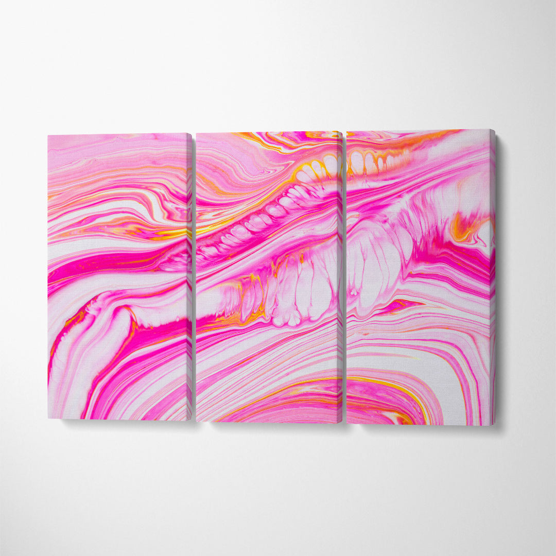 Abstract Luxurious Pink Fluid Marble Canvas Print ArtLexy 3 Panels 36"x24" inches 