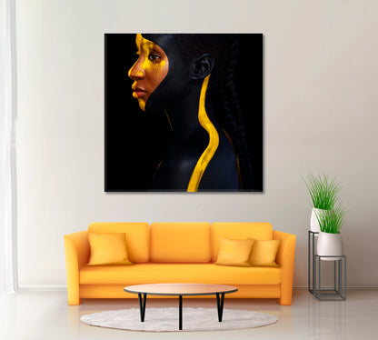 African Woman with Black and Yellow Body Art Canvas Print ArtLexy 1 Panel 12"x12" inches 