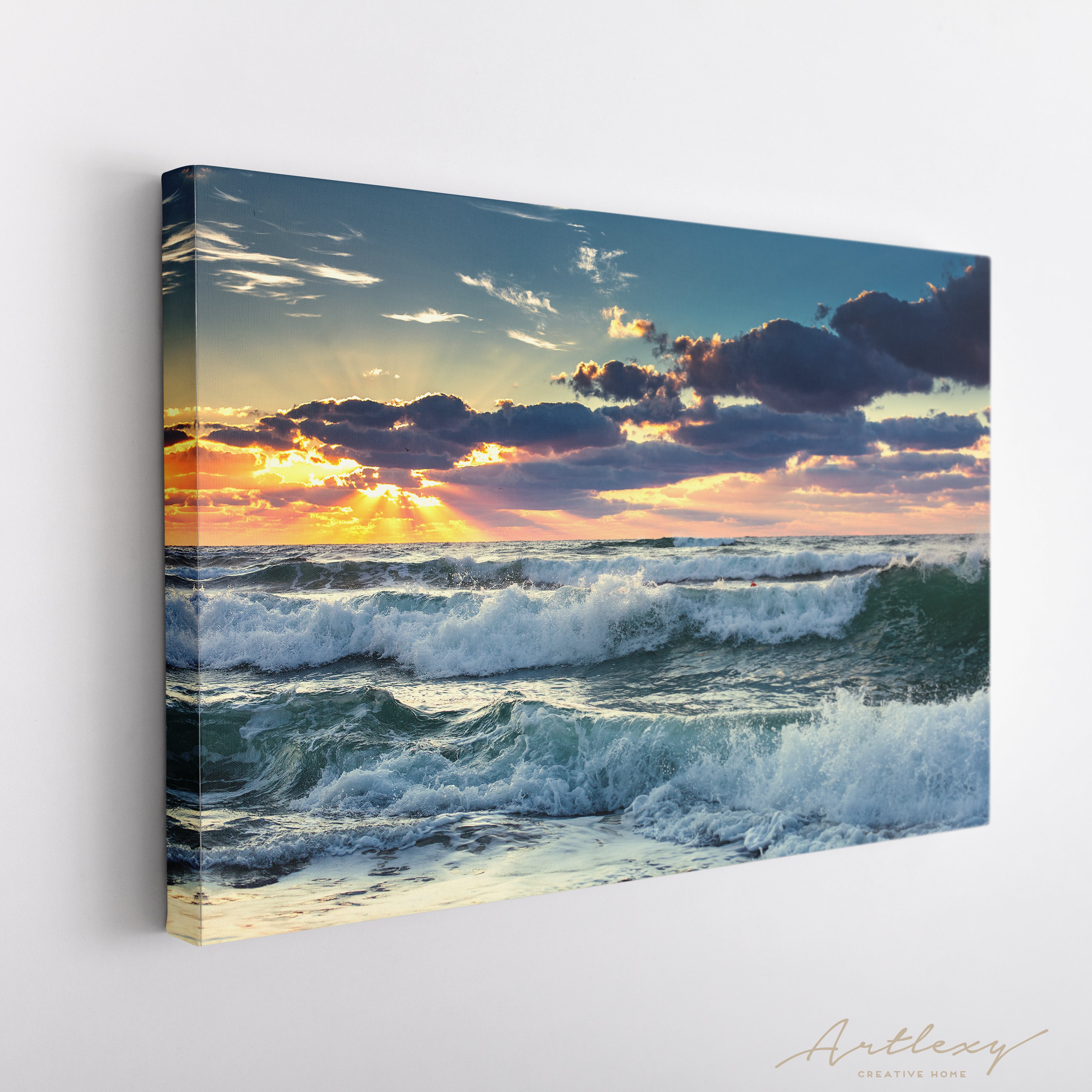 Ocean Waves Landscape with Dramatic Clouds Canvas Print ArtLexy   