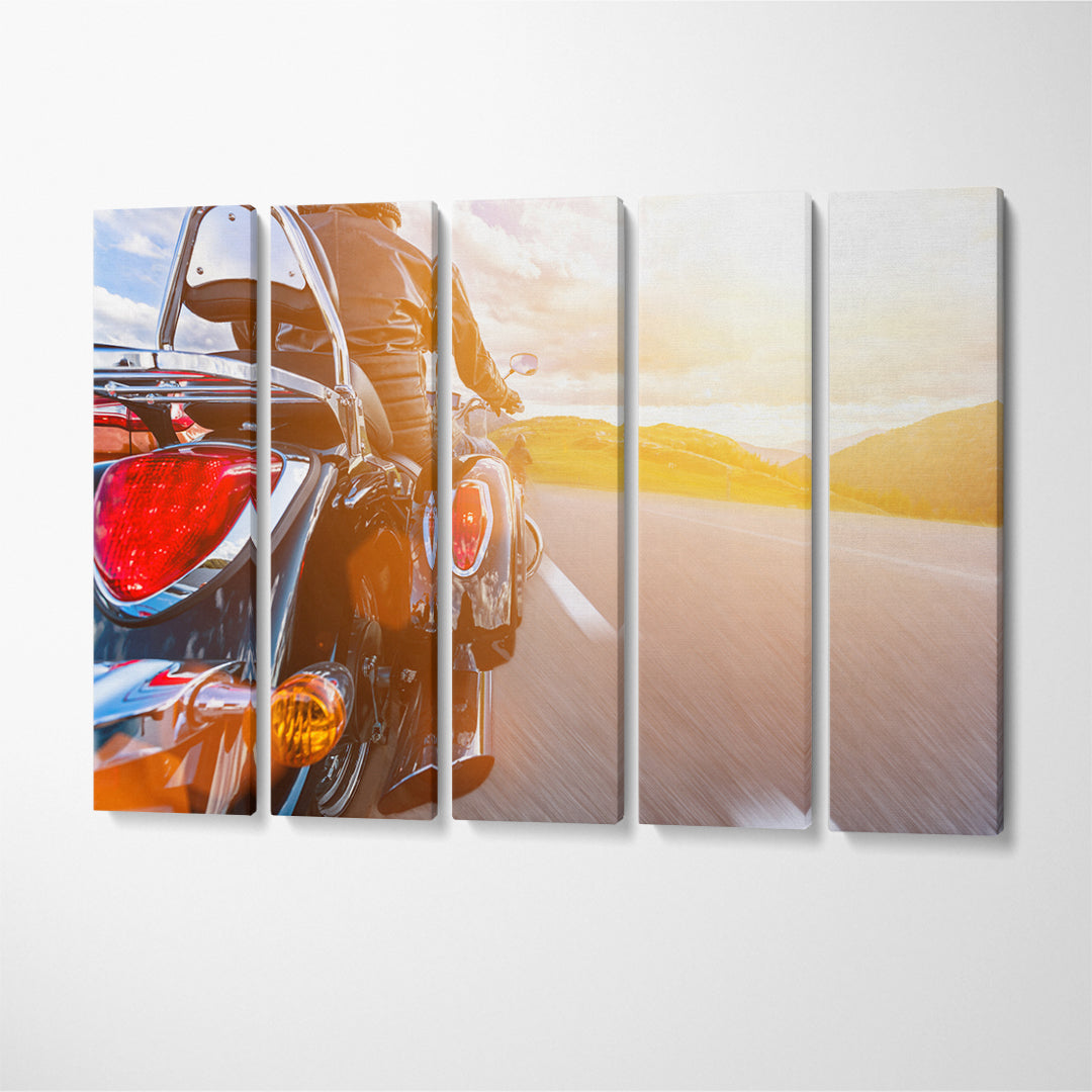 Motorcyclist Traveler Canvas Print ArtLexy 5 Panels 36"x24" inches 
