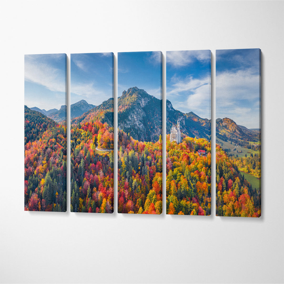 Fabulous Landscape of Alps with Neuschwanstein Castle Germany Canvas Print ArtLexy 5 Panels 36"x24" inches 