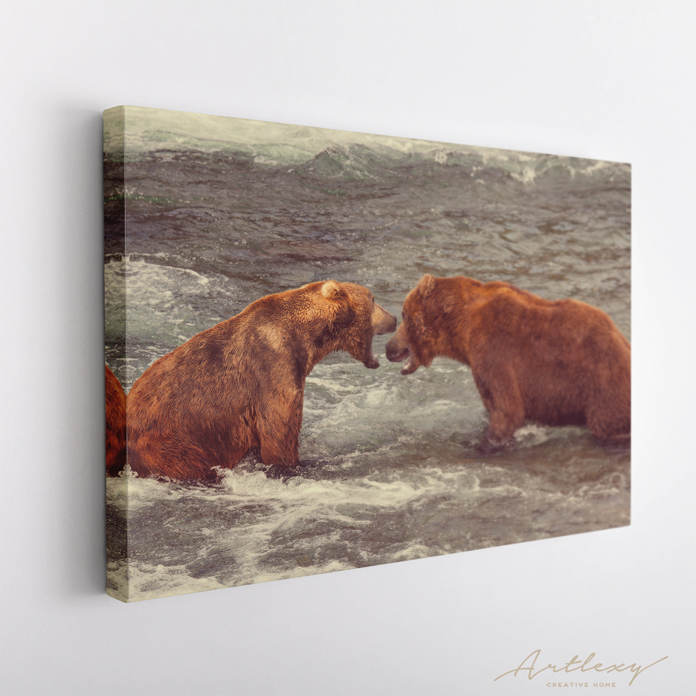 Grizzly Bears Hunting Salmon at Brooks Falls Alaska Canvas Print ArtLexy   