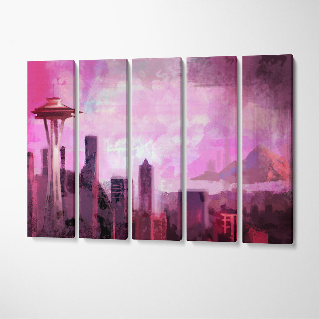 Abstract Seattle Skyline Canvas Print ArtLexy 5 Panels 36"x24" inches 