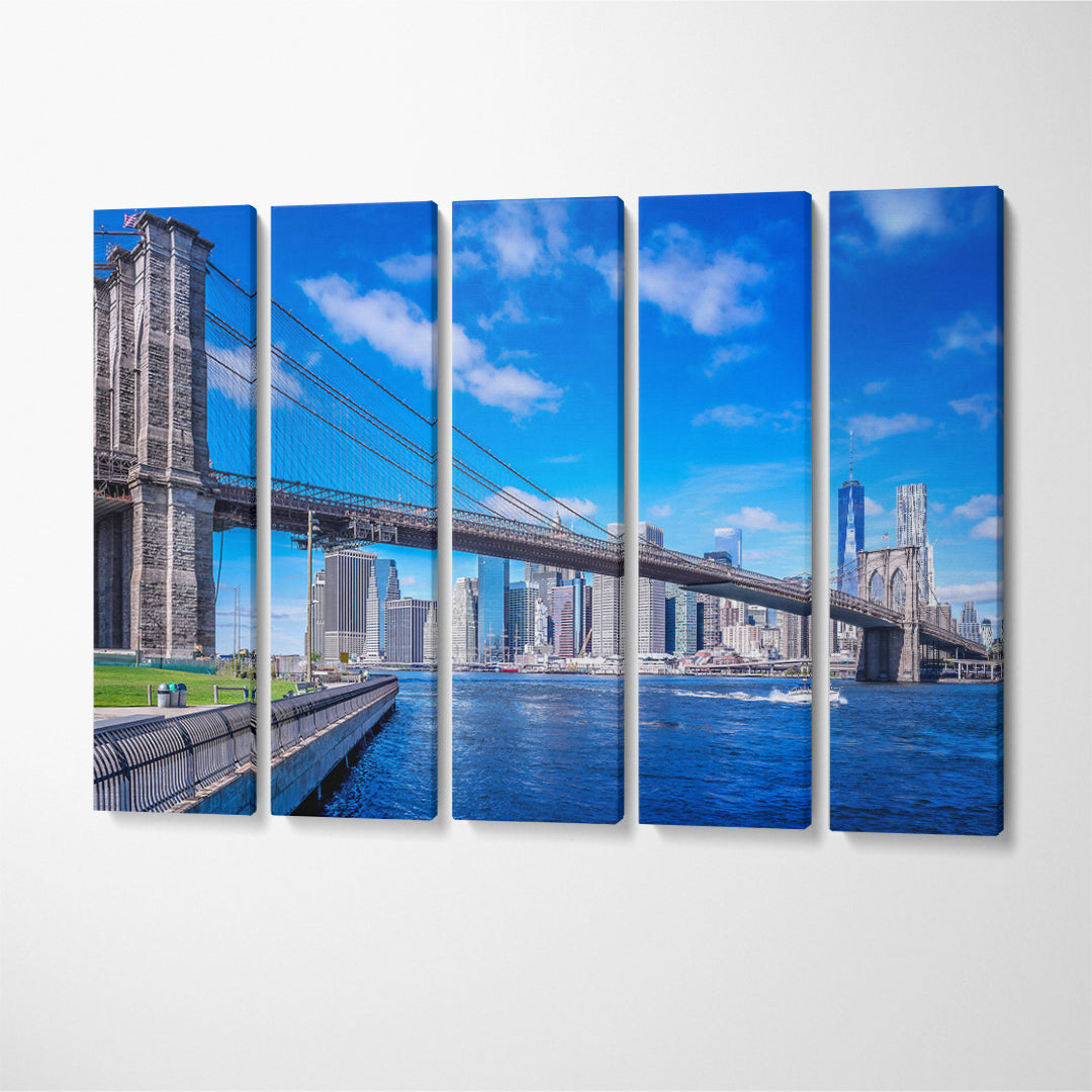 Brooklyn Bridge in front of Manhattan New York Canvas Print ArtLexy 5 Panels 36"x24" inches 