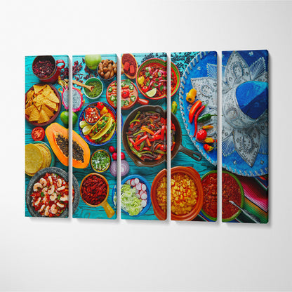 Mexican Food and Sombrero Canvas Print ArtLexy 5 Panels 36"x24" inches 