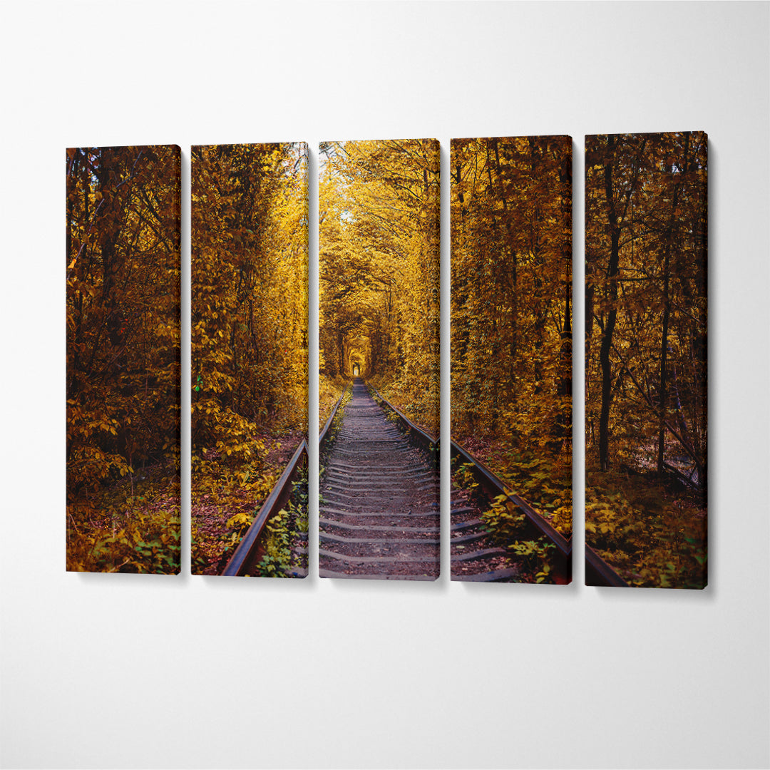 Love Tunnel in Autumn Ukraine Canvas Print ArtLexy 5 Panels 36"x24" inches 