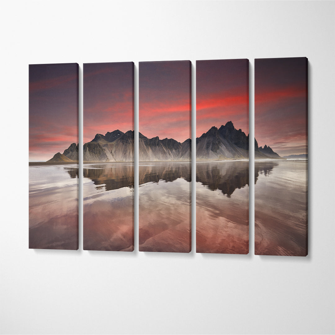 Stokksnes Mountains Reflected In Icelandic Water Canvas Print ArtLexy 5 Panels 36"x24" inches 