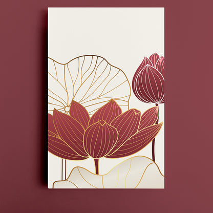 Set of 4 Vertical Modern Gold Lotus Flower Canvas Print ArtLexy   
