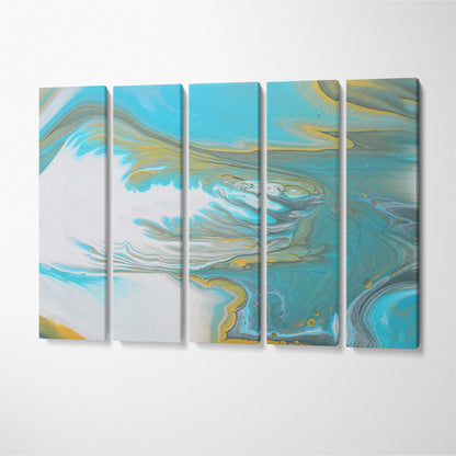Beautiful Abstract Marbleized Effect of Blue Paint Canvas Print ArtLexy 5 Panels 36"x24" inches 