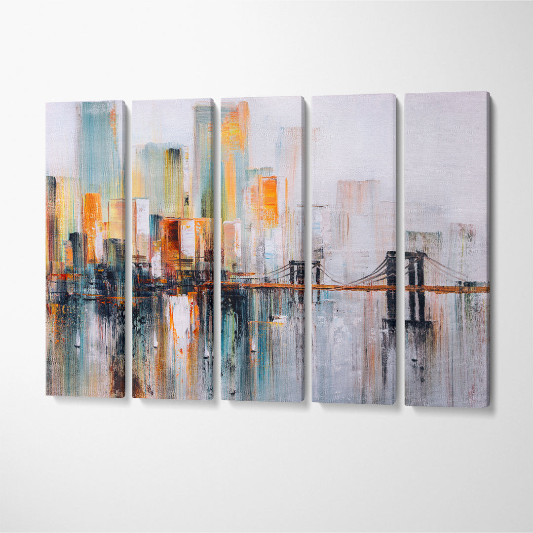 Amazing Abstract Brooklyn Bridge New York Canvas Print ArtLexy 5 Panels 36"x24" inches 
