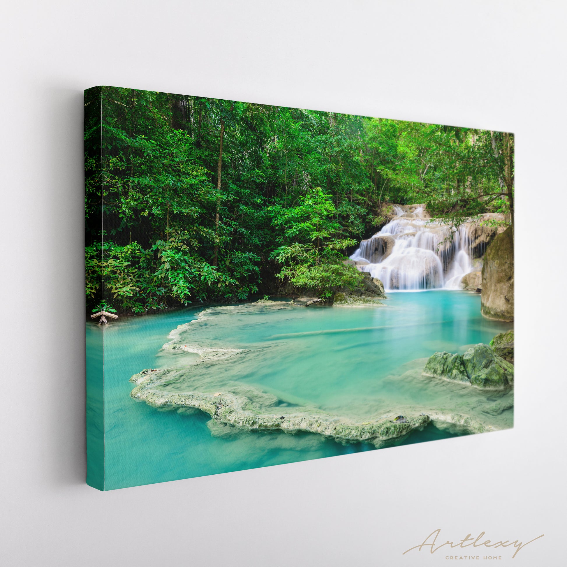 Waterfall in Tropical forest at Erawan National Park Thailand Canvas Print ArtLexy   