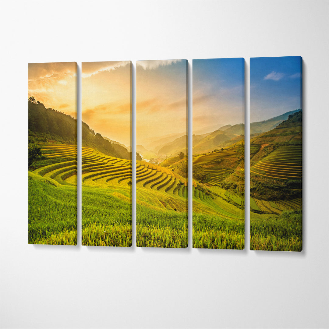 Beautiful Sunset on Rice Terraces Vietnam Canvas Print ArtLexy 5 Panels 36"x24" inches 