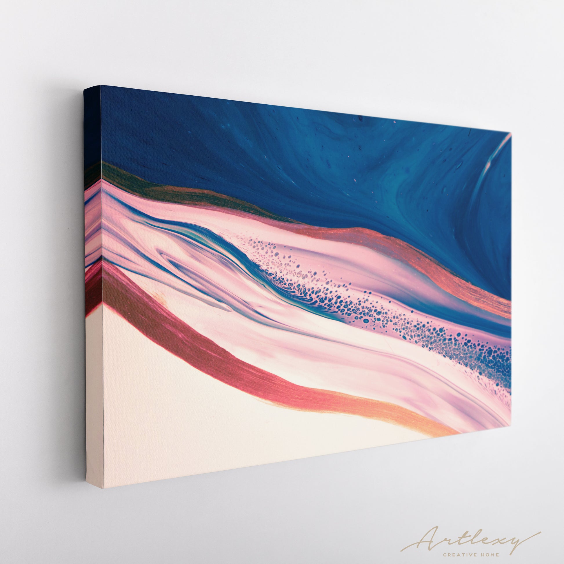 Minimalistic Blue & Pink Ink Pattern Canvas Print ArtLexy   