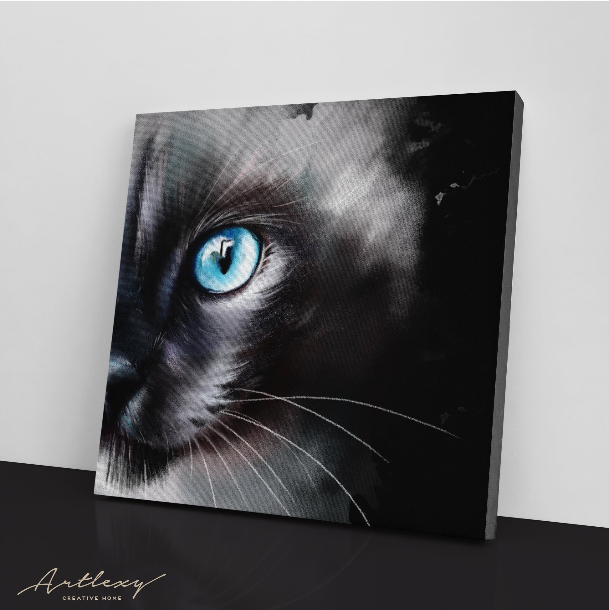 Abstract Cat Portrait with Beautiful Blue Eyes Canvas Print ArtLexy   