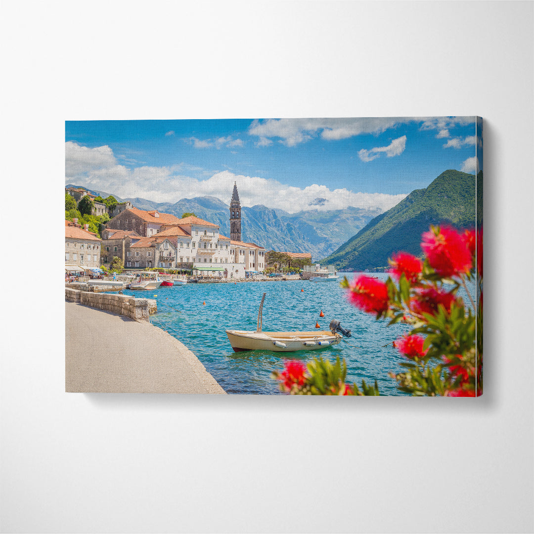 Perast Town in Bay of Kotor Montenegro Canvas Print ArtLexy 1 Panel 24"x16" inches 