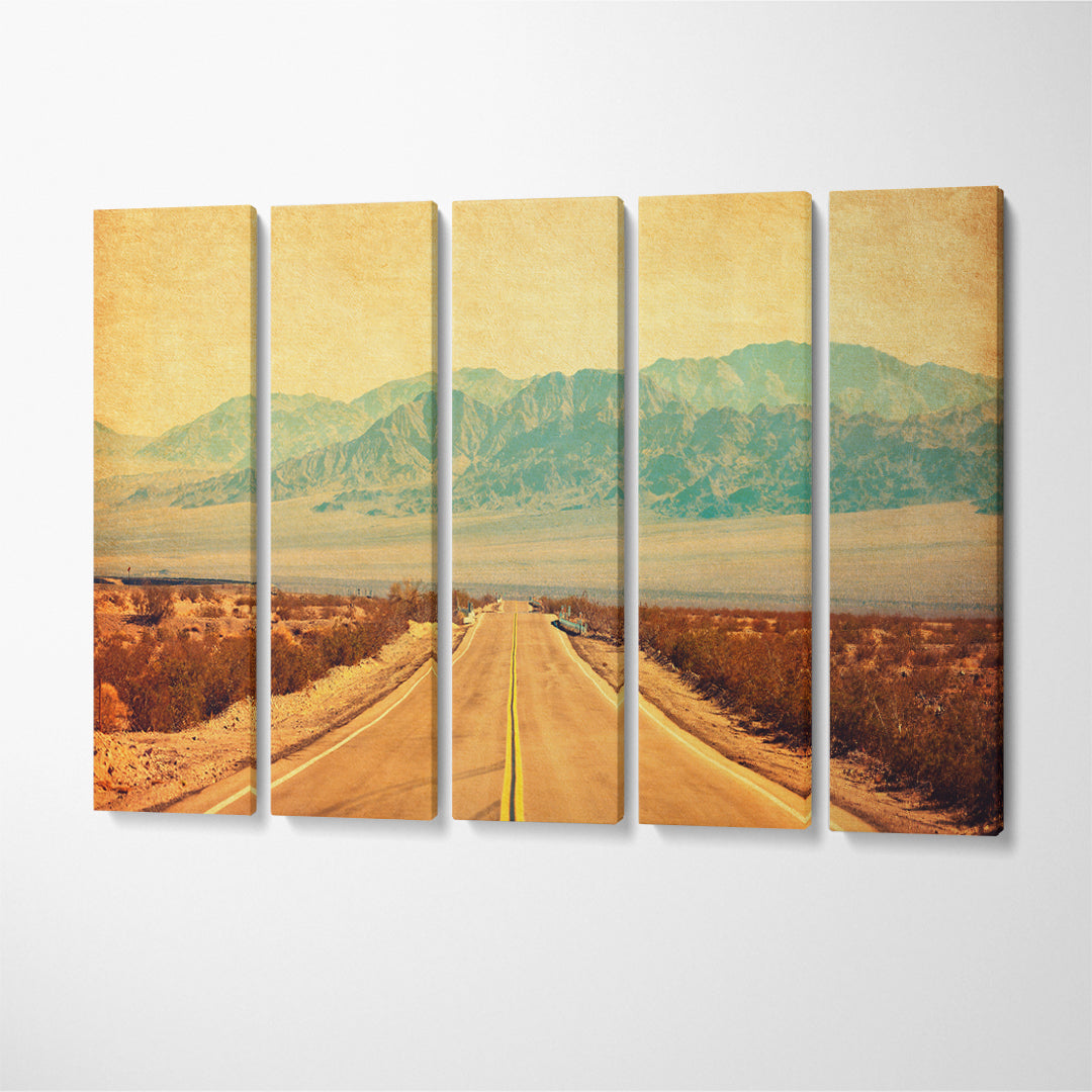 Retro Route 66 Crossing Mojave Desert California Canvas Print ArtLexy 5 Panels 36"x24" inches 