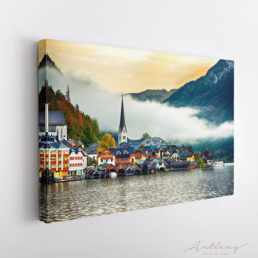 Autumn View Of Hallstatt Village Austria Canvas Print ArtLexy 1 Panel 24"x16" inches 
