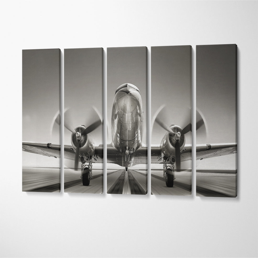 Historical Aircraft on Runway Canvas Print ArtLexy 5 Panels 36"x24" inches 