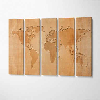 Modern Abstract World Map Canvas Print ArtLexy 5 Panels 36"x24" inches 