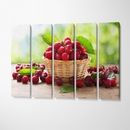 Fresh Ripe Cherries in Basket Canvas Print ArtLexy 5 Panels 36"x24" inches 
