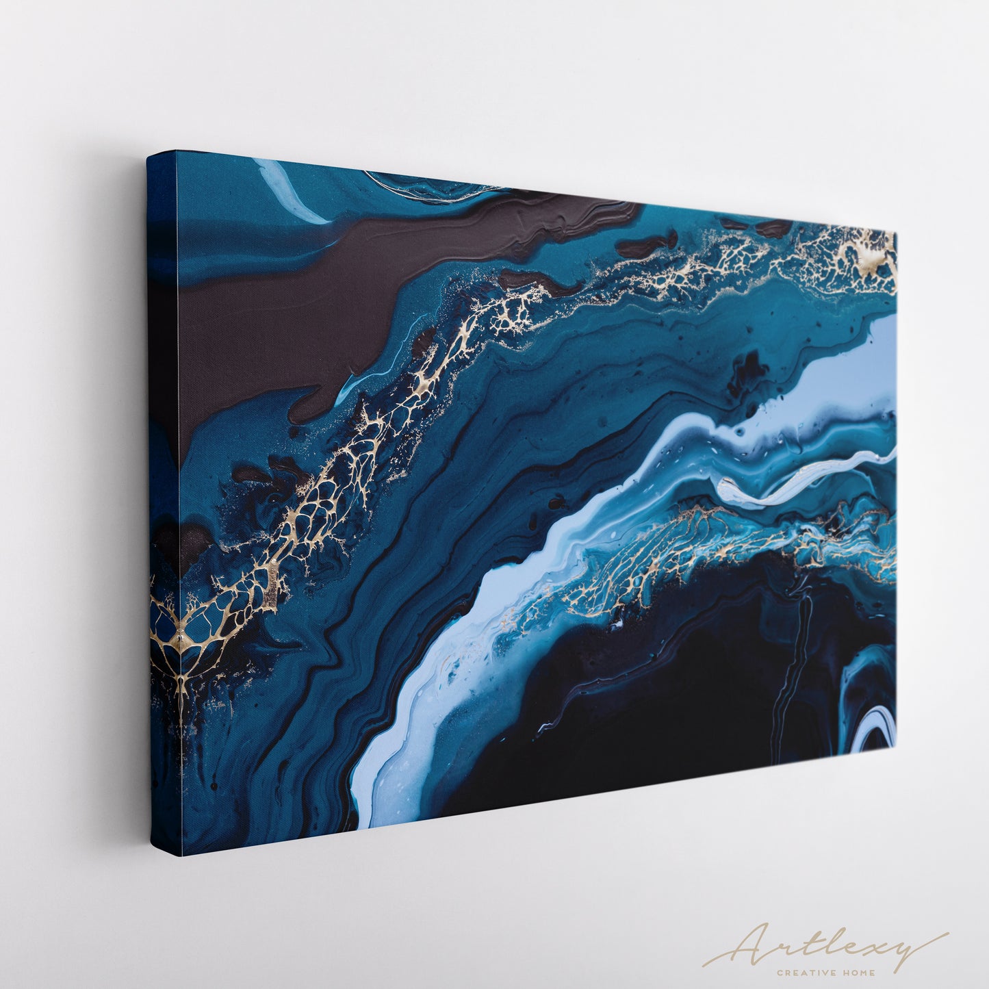 Abstract Ocean Waves with Gold Swirls Canvas Print ArtLexy   