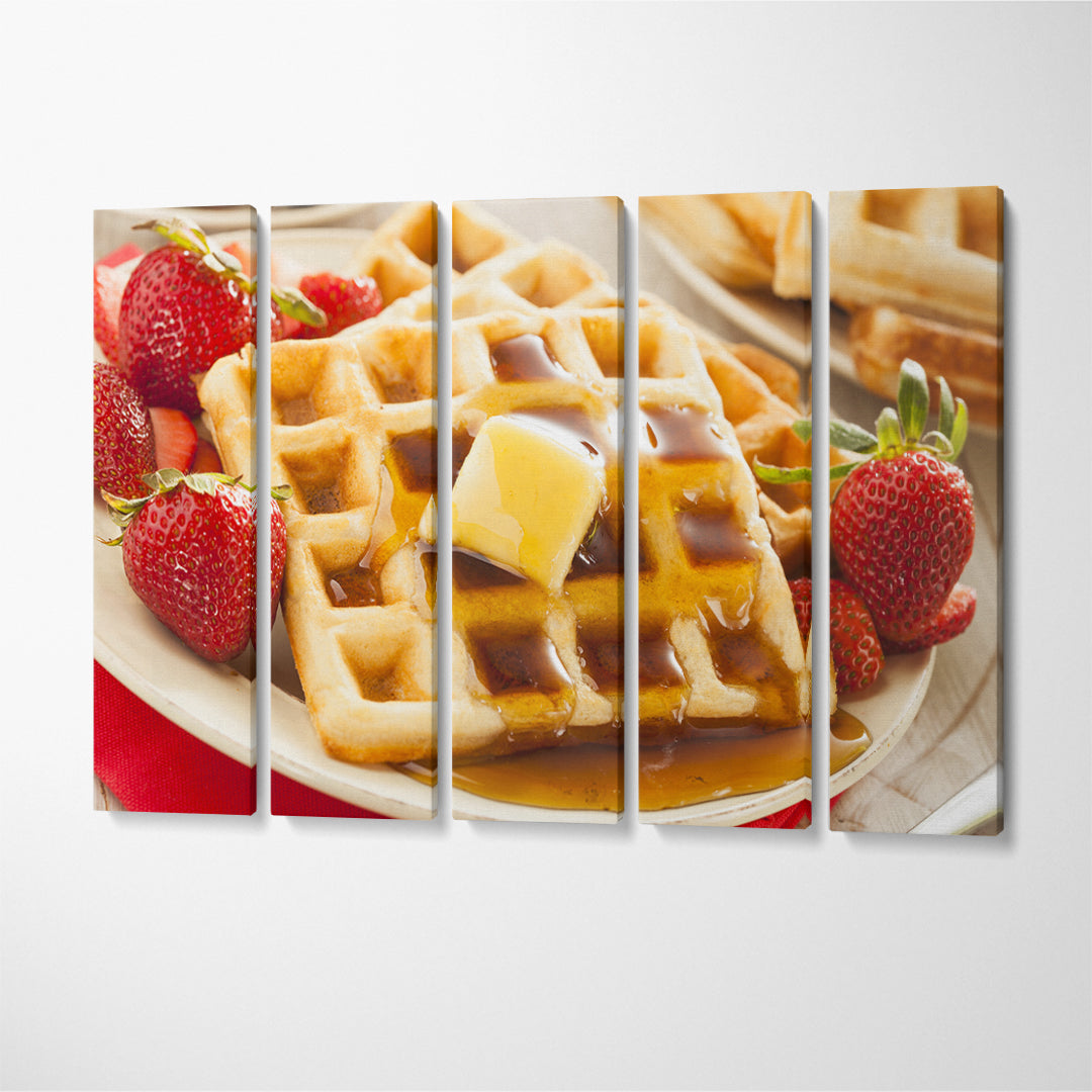 Belgian Waffles with Strawberries and Maple Syrup Canvas Print ArtLexy 5 Panels 36"x24" inches 