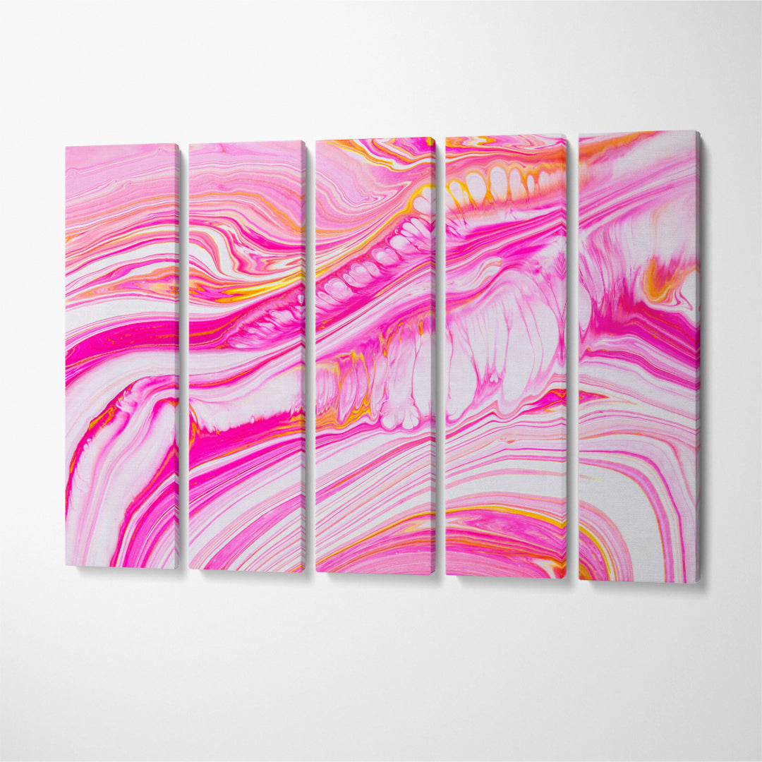 Abstract Luxurious Pink Fluid Marble Canvas Print ArtLexy 5 Panels 36"x24" inches 