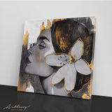 Beautiful Woman Portrait in Gold and Gray Canvas Print ArtLexy 1 Panel 12"x12" inches 