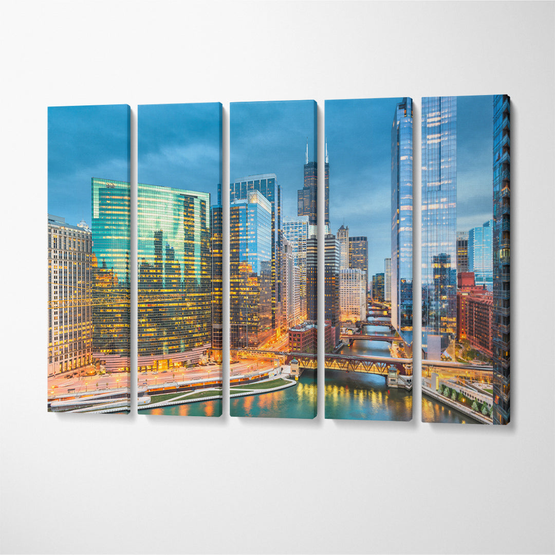 Chicago Illinois USA Skyline Canvas Print ArtLexy 5 Panels 36"x24" inches 