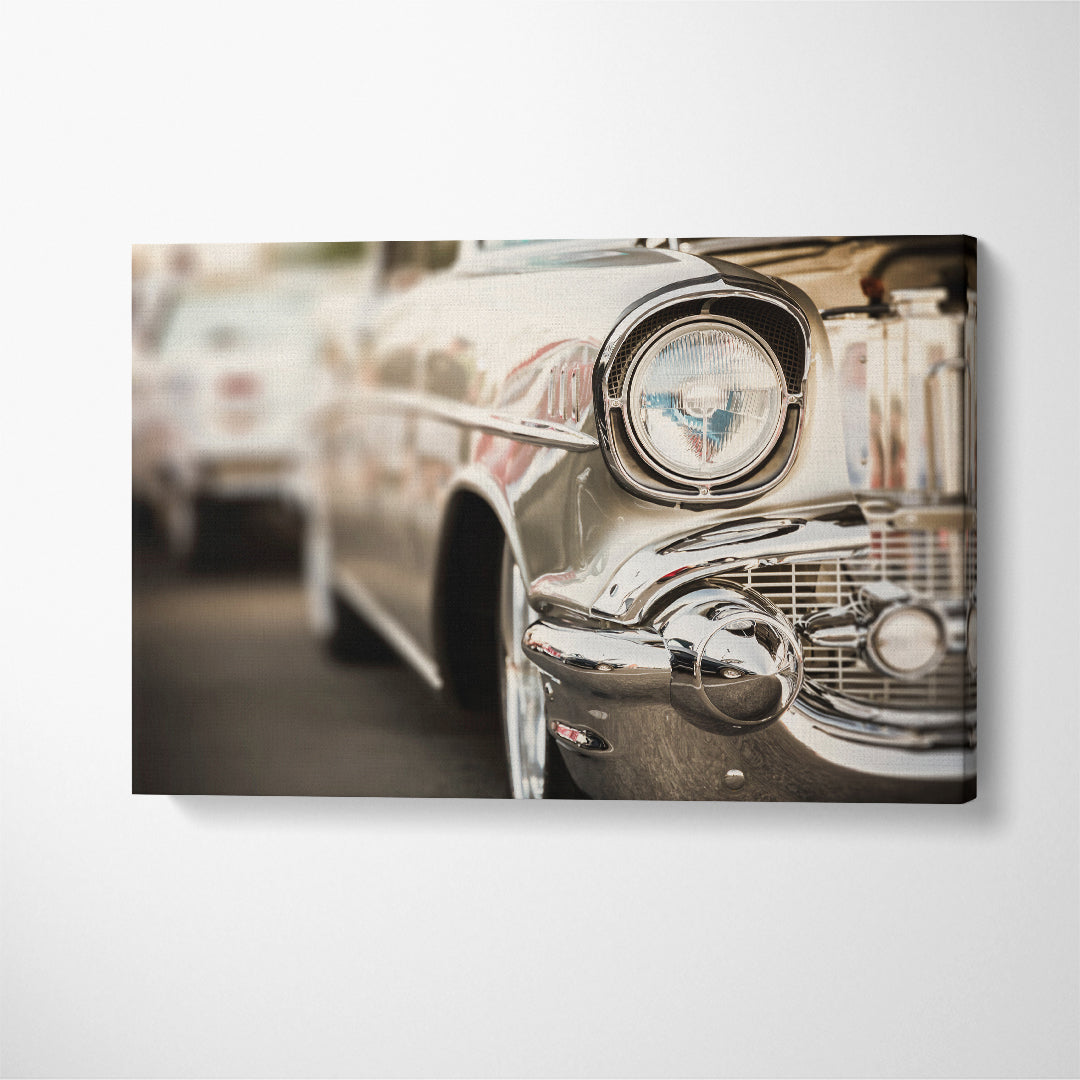 Classic Car Headlights Canvas Print ArtLexy 1 Panel 24"x16" inches 