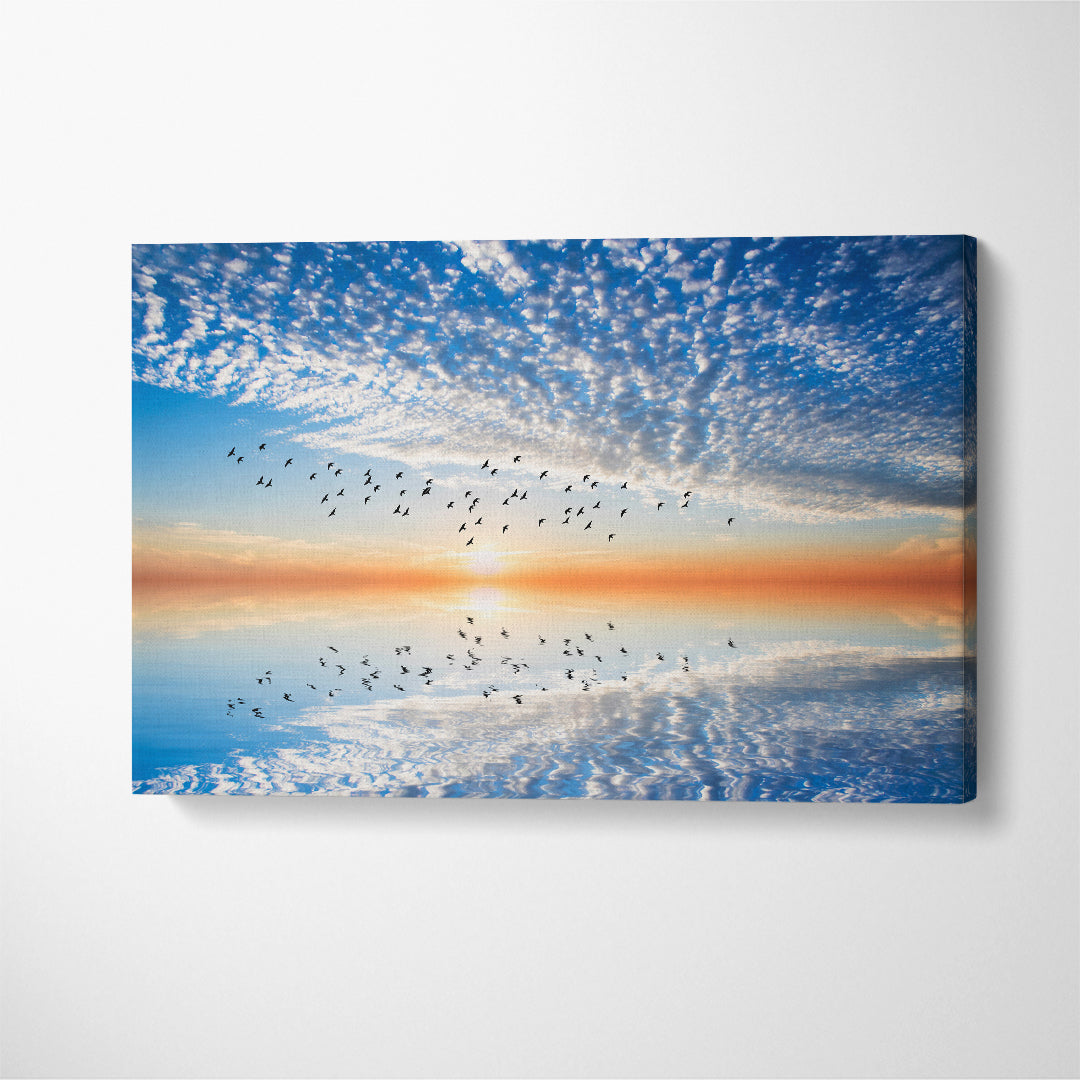 Stunning Sunset in Calm Sea Canvas Print ArtLexy 1 Panel 24"x16" inches 