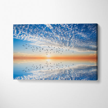 Stunning Sunset in Calm Sea Canvas Print ArtLexy 1 Panel 24"x16" inches 