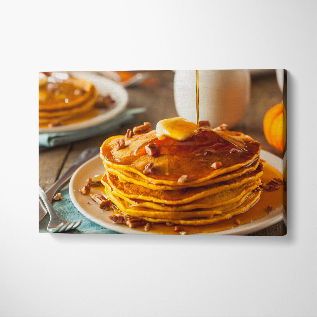 Pumpkin Pancakes with Maple Syrup Canvas Print ArtLexy 1 Panel 24"x16" inches 