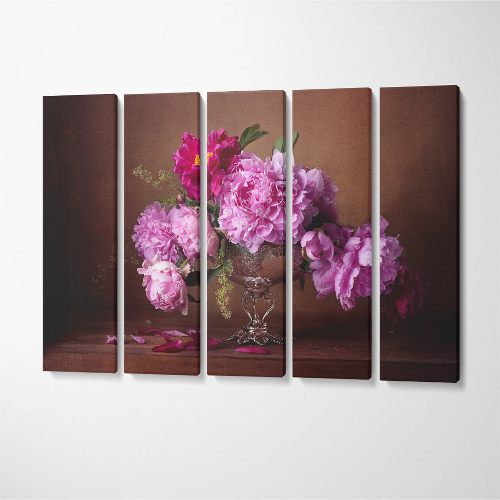 Still Life Pink Peonies Canvas Print ArtLexy 5 Panels 36"x24" inches 