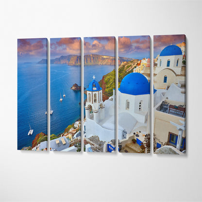 Fira Town Santorini Island Greece Canvas Print ArtLexy 5 Panels 36"x24" inches 
