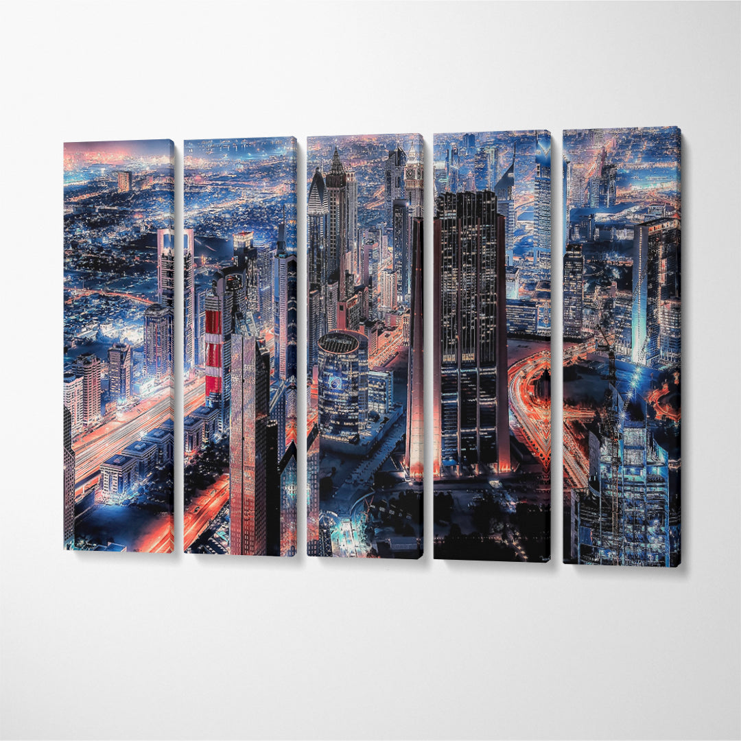 Dubai Cityscape at Night Canvas Print ArtLexy 5 Panels 36"x24" inches 