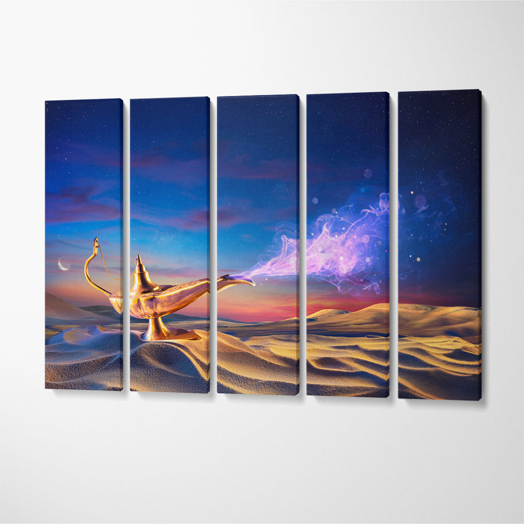 Genie Lamp of Wishes In Desert Canvas Print ArtLexy 5 Panels 36"x24" inches 