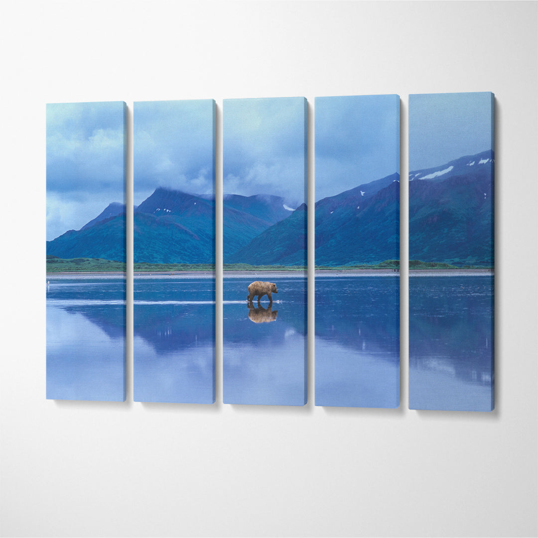 Lonely Brown Bear at Izembek National Wildlife Refuge Alaska Canvas Print ArtLexy 5 Panels 36"x24" inches 